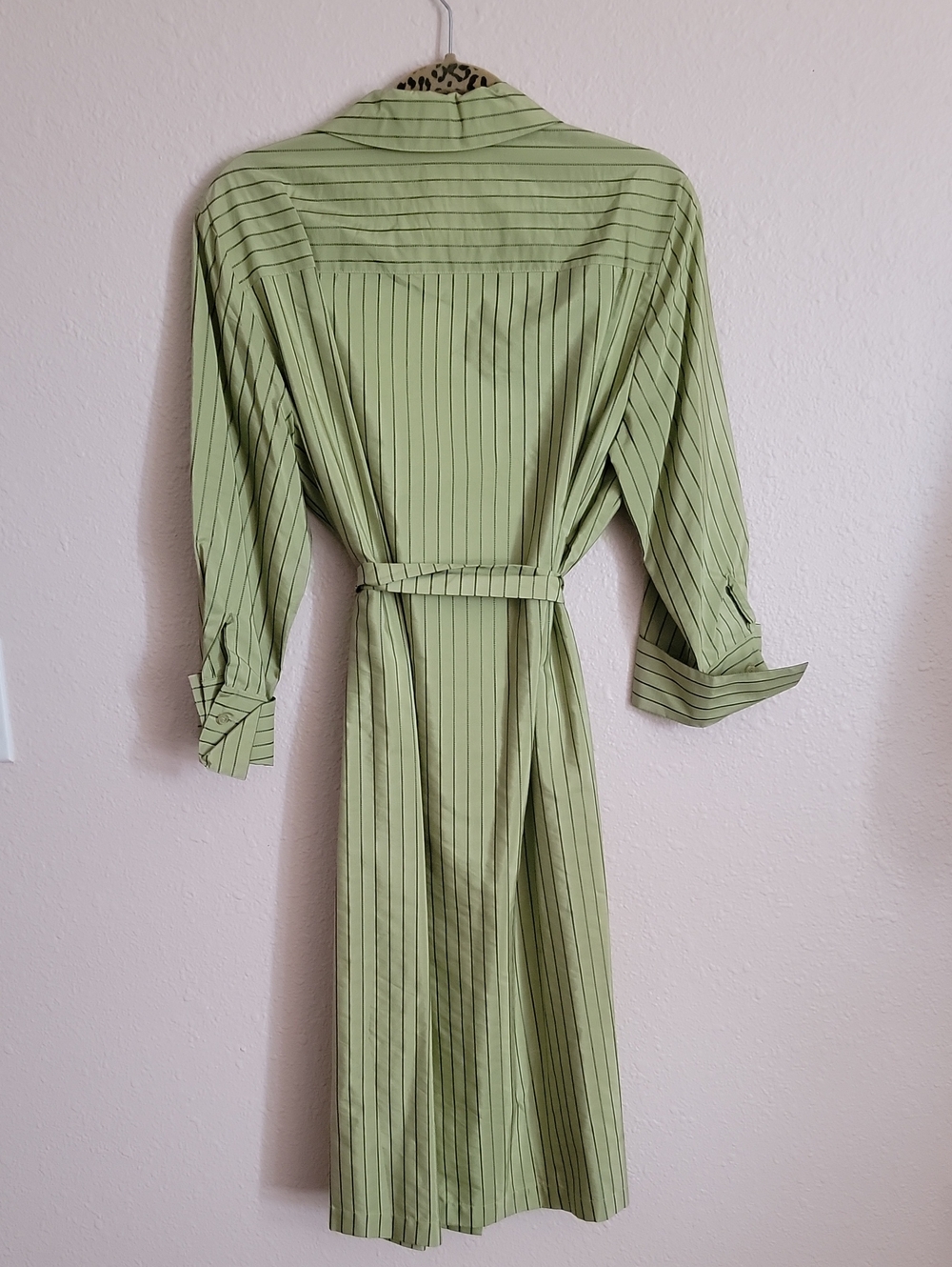 Diane Von Furstenberg Silk Assets Light Green Pinstripe Sheen Button Shirt Dress - Picture 4 of 7